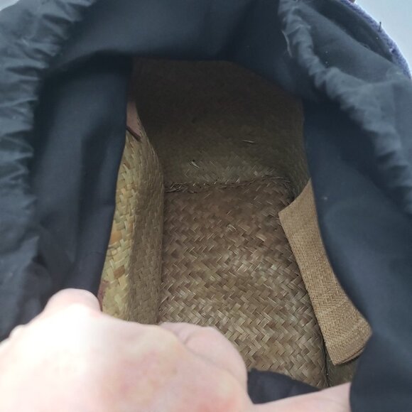 Denim Canvas Straw Cat Hearts Drawstring Purse or Hand Bag - Picture 4 of 9